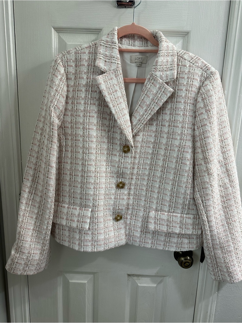 LOFT Cream and Pink Tweed Blazer